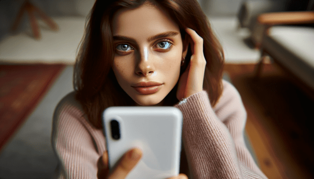 Une jeune fille face à son téléphone