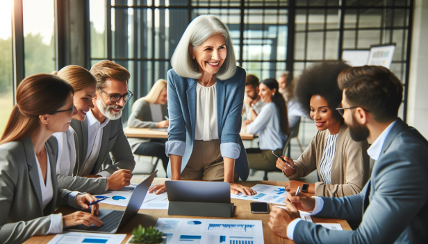 Une femme de 60 ans en train d'échanger avec des professionnels dans un cadre bienveillant