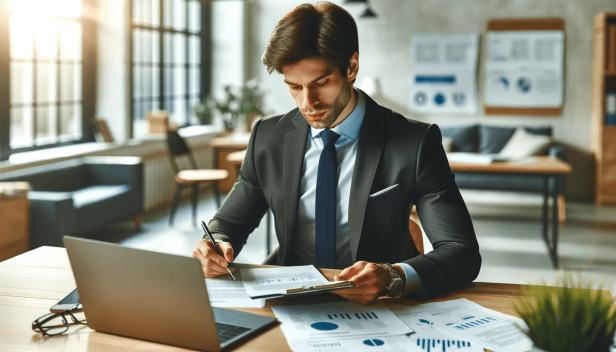 Un jeune homme en train d'étudier des chiffres devant un ordinateur