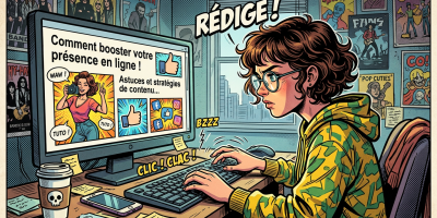 Young woman in glasses typing at a computer about boosting online presence